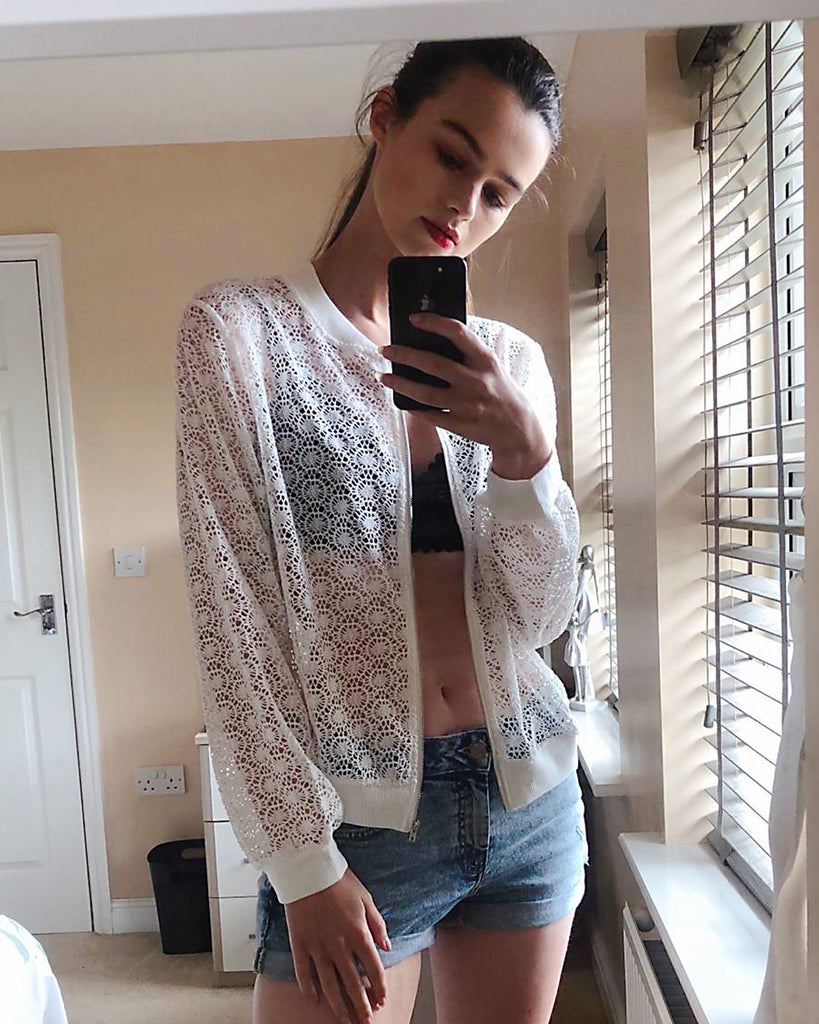 Floral Lace Crochet Cardigan (Black)
