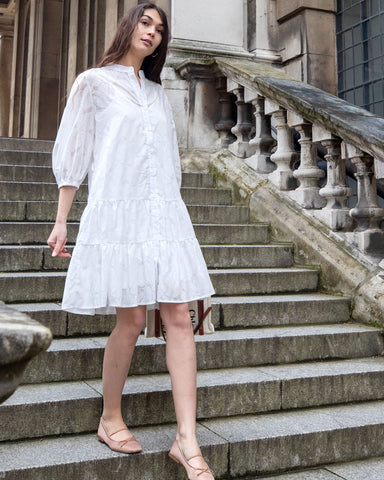 Leave's pattern shirt dress in white