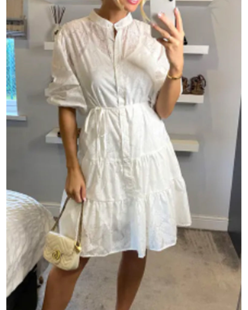 Leave's pattern shirt dress in white