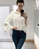 Bell sleeve shirt with ties in white