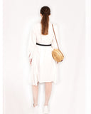 Cotton shirt dress with Pleated  chiffon hem design in white