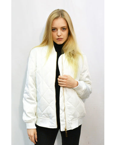 Quilted Satin Puffer Bomber Jacket