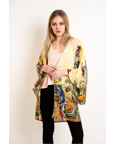 Floralprint oversize kimono sleeves kaftan cardigan (Yellow)