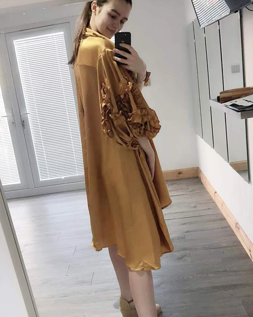 Floral sleeves design oversized sleeves shirt dress in Mustard Yellow