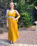 Strappy Chiffon Maxi Dress with Sequin waist (Yellow)